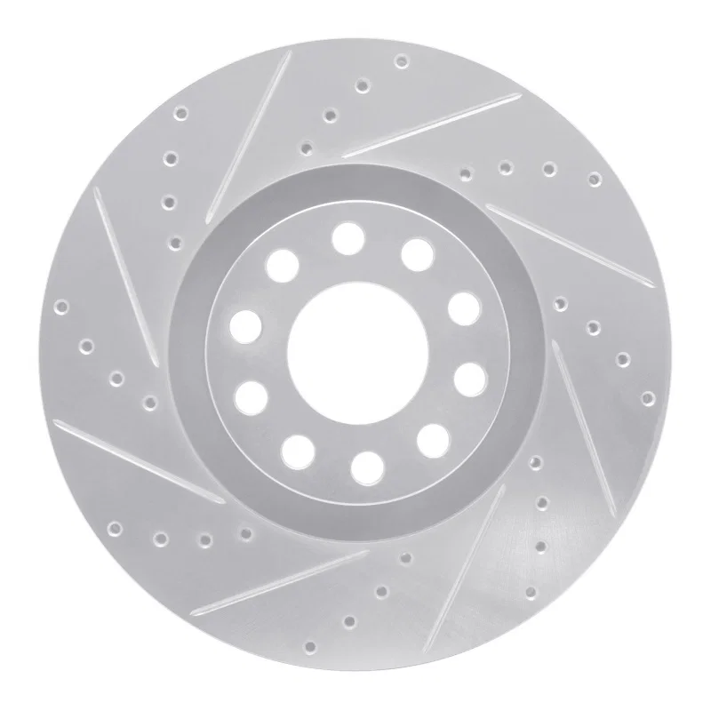 R1 Concepts 631-73019L, R1 00-03 Audi A8 Front Left Drilled & Slotted Silver Brake Rotor