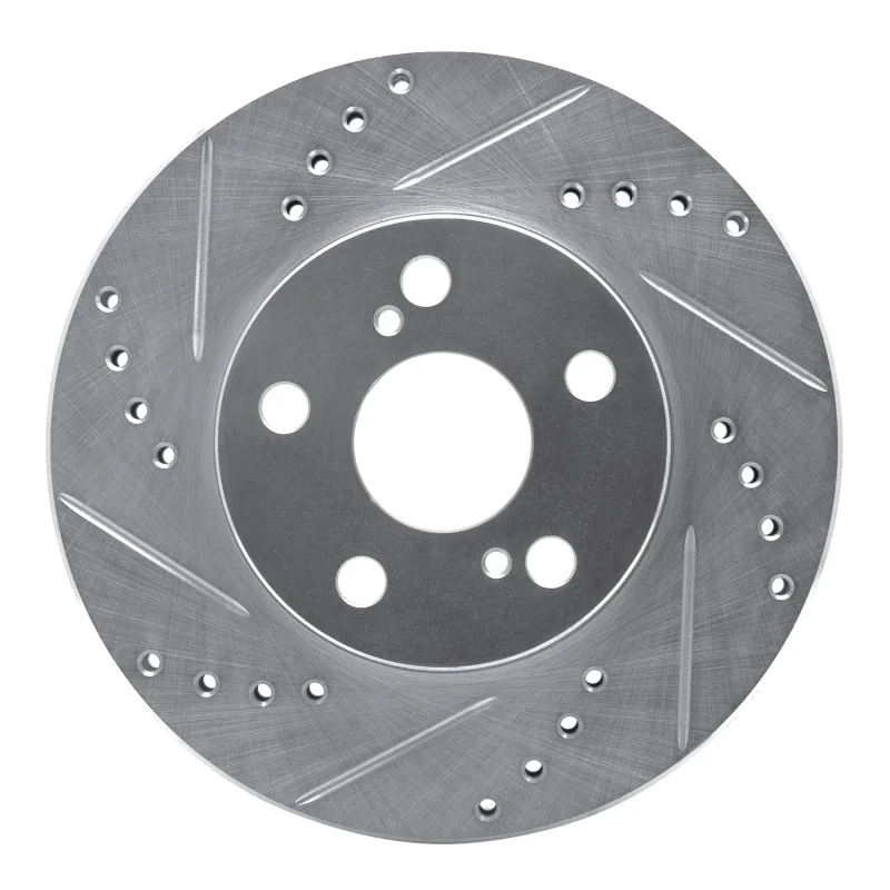 R1 Concepts 631-76077L, R1 04-09 Toyota Prius Front Left Drilled & Slotted Silver Brake Rotor