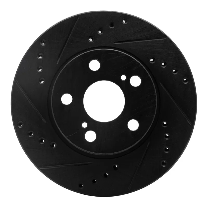 R1 Concepts 633-76077L, R1 04-09 Toyota Prius Front Left Drilled & Slotted Black Brake Rotor