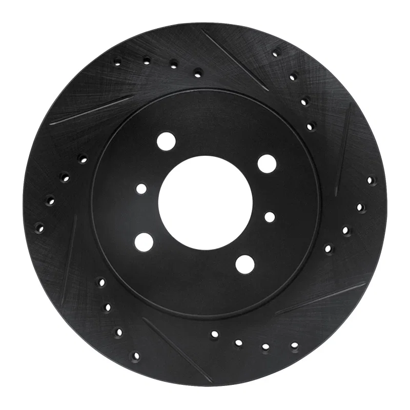 R1 Concepts 633-72033R, R1 98-07 Mitsubishi Lancer Front Right Drilled & Slotted Black Brake Rotor