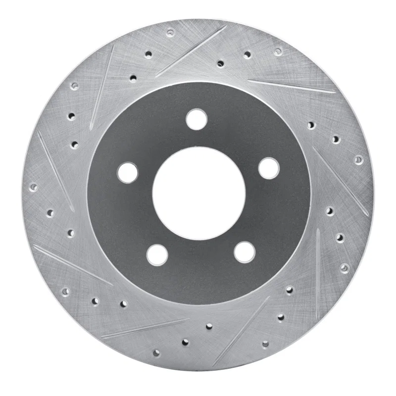 R1 Concepts 631-54021L, R1 82-90 Ford Mustang Rear Left Drilled & Slotted Silver Brake Rotor