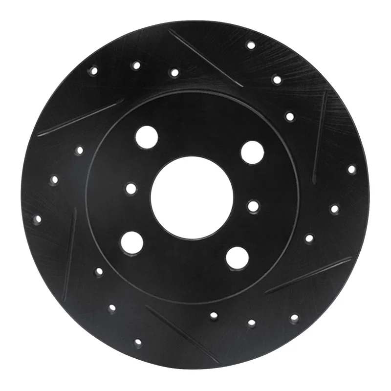 R1 Concepts 633-76022R, R1 84-88 Chevrolet Nova Front Right Drilled & Slotted Black Brake Rotor