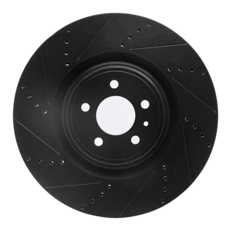 R1 Concepts 633-54071L, R1 13-14 Ford Mustang Front Left Drilled & Slotted Black Brake Rotor