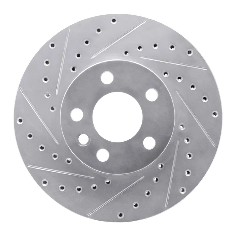 R1 Concepts 631-74046L, R1 01-03 Volkswagen EuroVan Front Left Drilled & Slotted Silver Brake Rotor