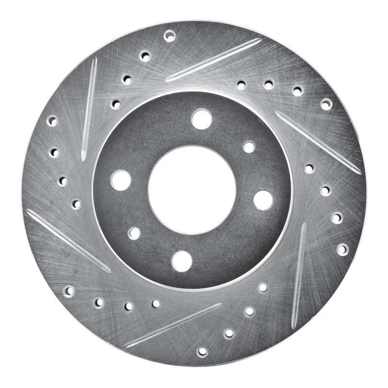 R1 Concepts 631-67037L, R1 88-06 Nissan Sentra Front Left Drilled & Slotted Silver Brake Rotor