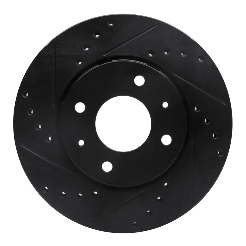 R1 Concepts 633-27026L, R1 00-04 Volvo S40 Front Left Drilled & Slotted Black Brake Rotor