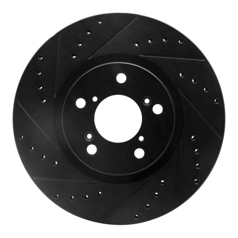 R1 Concepts 633-59051L, R1 06-14 Honda Ridgeline Front Left Drilled & Slotted Black Brake Rotor