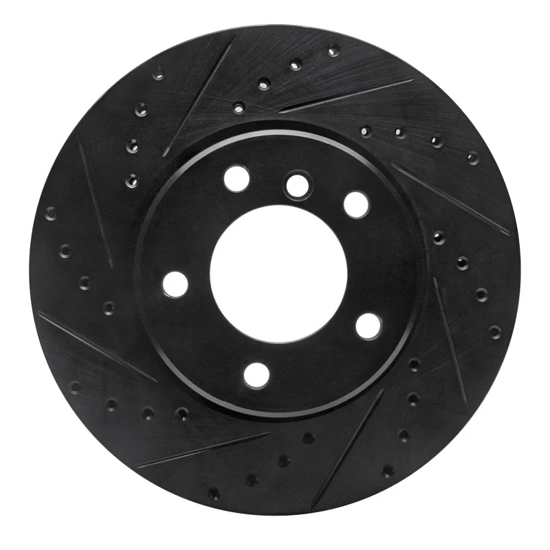 R1 Concepts 633-31065L, R1 04-10 BMW 525i (Mexico) Front Left Drilled & Slotted Black Brake Rotor