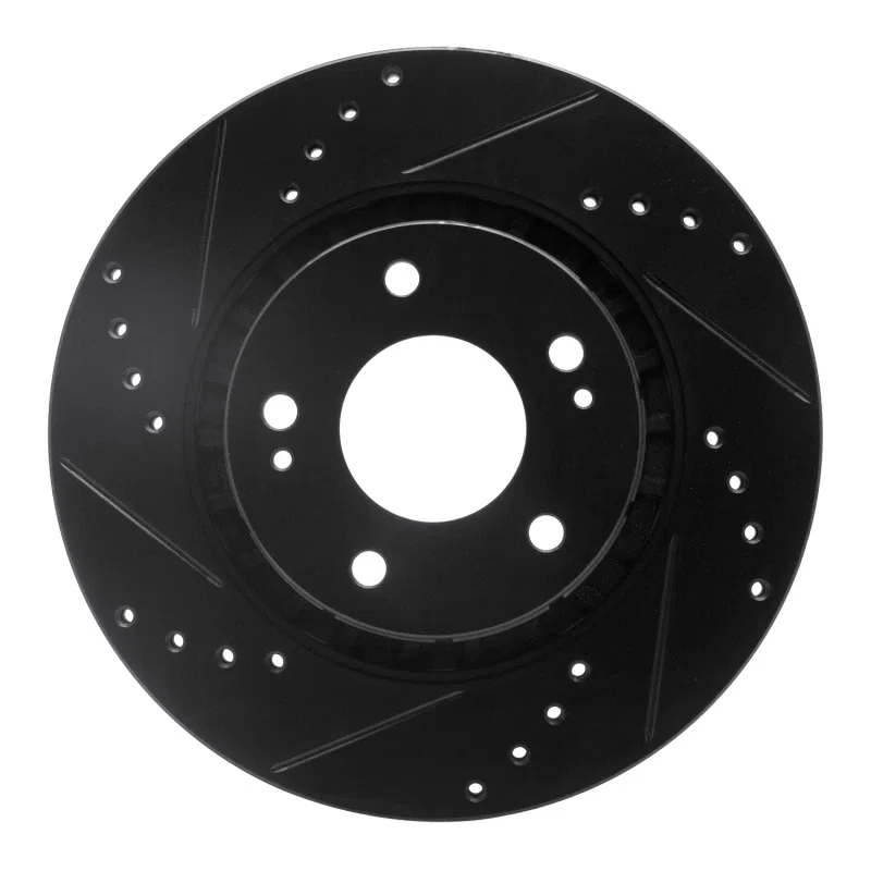 R1 Concepts 633-72044L, R1 09-15 Mitsubishi Lancer Front Left Drilled & Slotted Black Brake Rotor