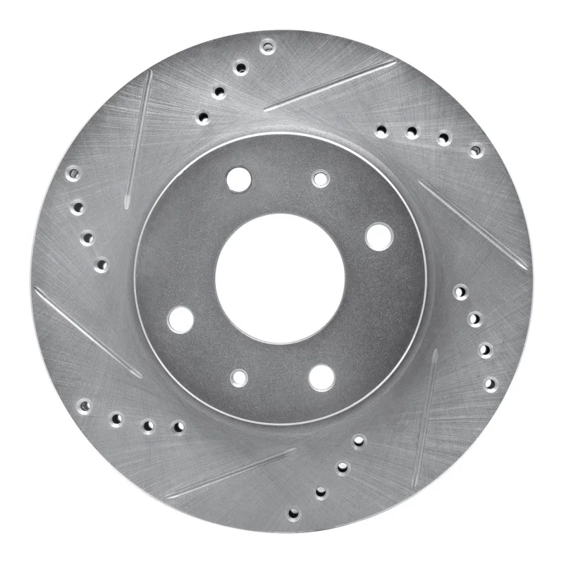 R1 Concepts 631-72039L, R1 04-04 Mitsubishi Lancer Front Left Drilled & Slotted Silver Brake Rotor