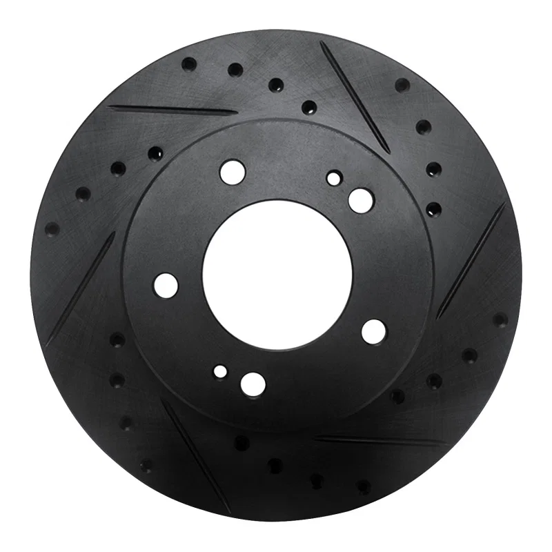 R1 Concepts 633-72004R, R1 83-89 Chrysler Conquest Front Right Drilled & Slotted Black Brake Rotor