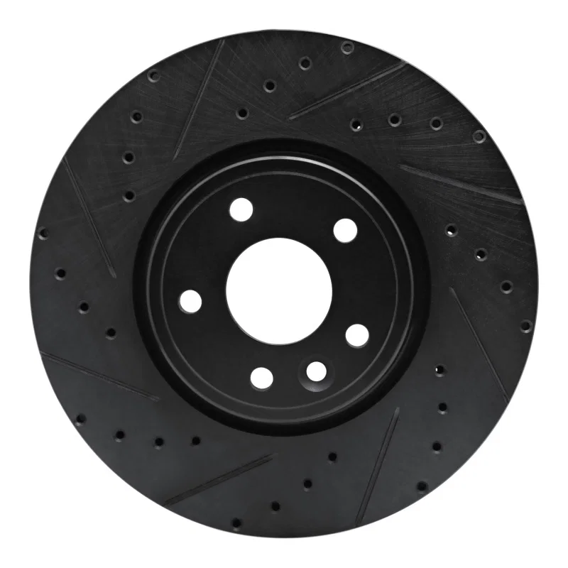 R1 Concepts 633-20036L, R1 17-19 Jaguar XE Front Left Drilled & Slotted Black Brake Rotor