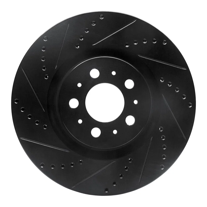 R1 Concepts 633-27031L, R1 04-07 Volvo S60 Front Left Drilled & Slotted Black Brake Rotor