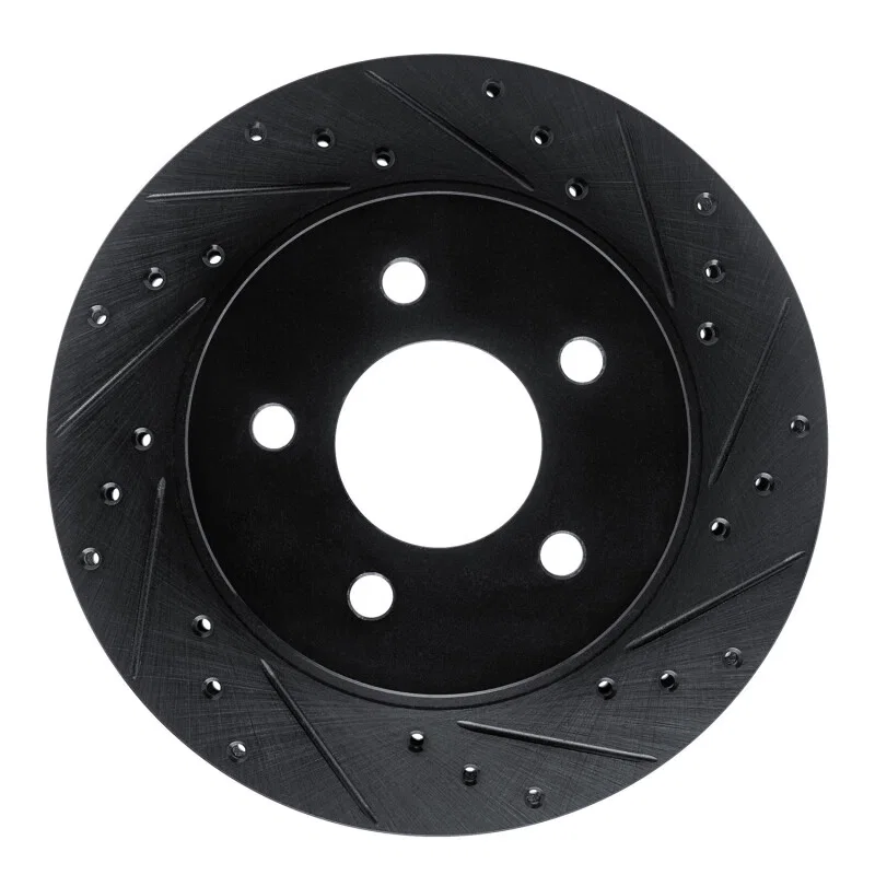 R1 Concepts 633-54021R, R1 82-90 Ford Mustang Rear Right Drilled & Slotted Black Brake Rotor