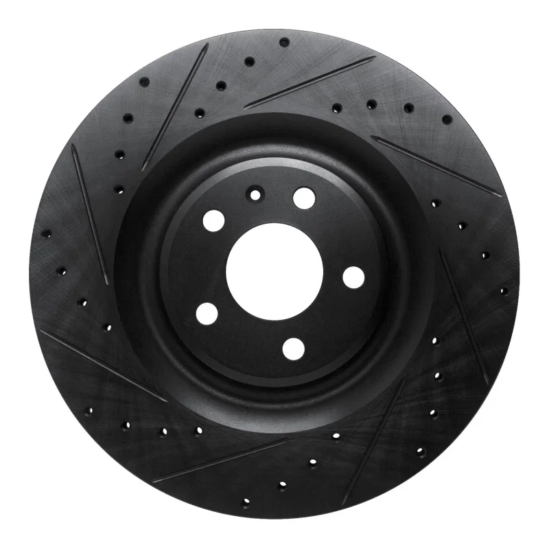 R1 Concepts 633-73079L, R1 2017-2025 Audi Q8 e-Tron Sportback Rear Left Drilled & Slotted Black Brake Rotor