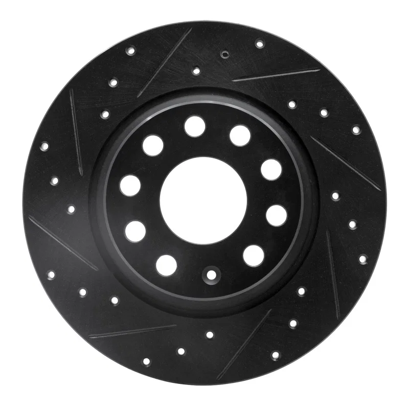 R1 Concepts 633-74055L, R1 05-18 Audi A3 Quattro Rear Left Drilled & Slotted Black Brake Rotor