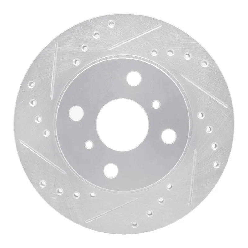 R1 Concepts 631-76021L, R1 85-88 Chevrolet Nova Front Left Drilled & Slotted Silver Brake Rotor
