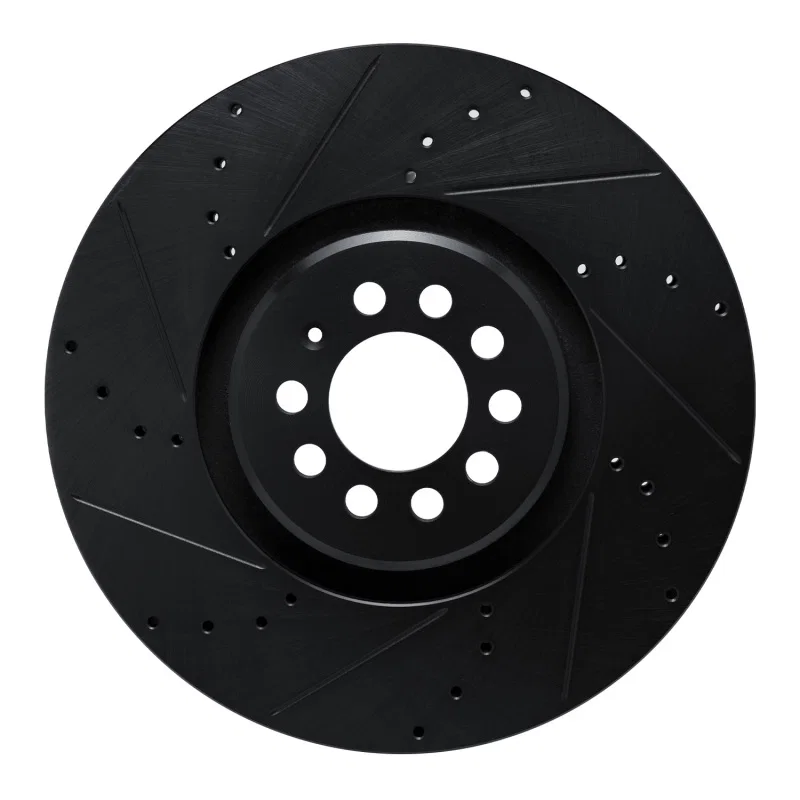 R1 Concepts 633-74026D, R1 04-06 Audi TT Quattro Left Front Drilled & Slotted Black Brake Rotor