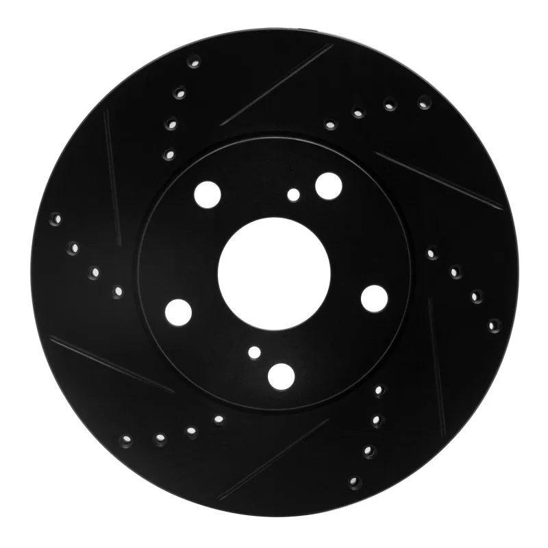 R1 Concepts 633-76052L, R1 92-06 Lexus ES300 Front Left Drilled & Slotted Black Brake Rotor