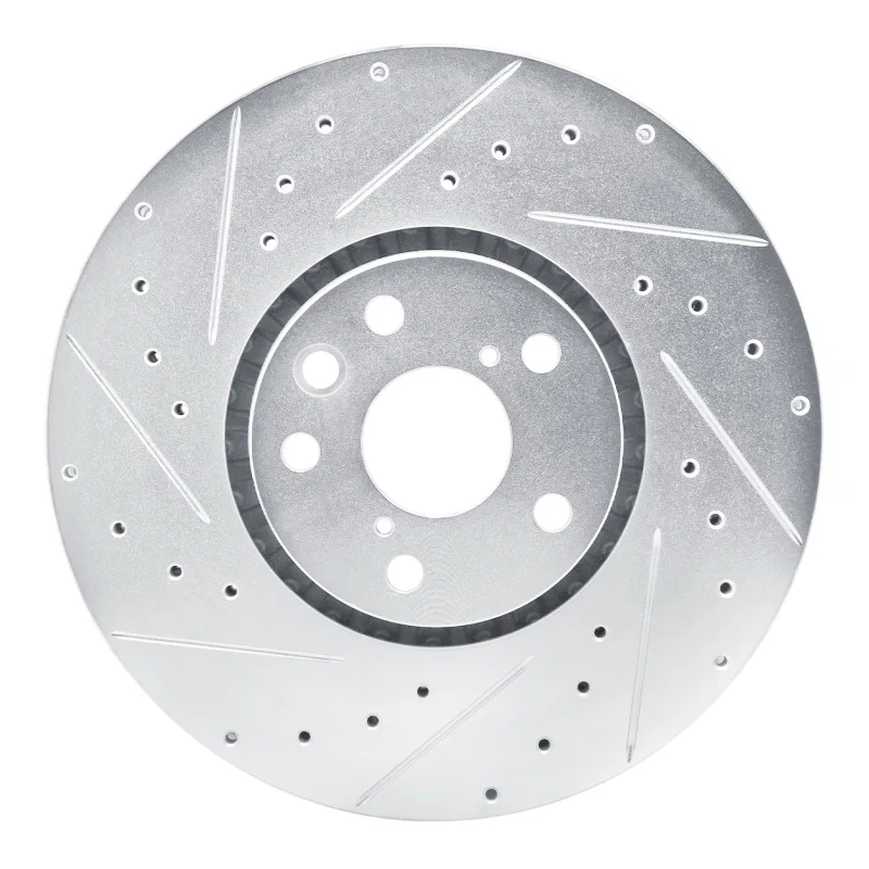 R1 Concepts 631-54290D, R1 20-22 Ford Mustang Left Front Drilled & Slotted Silver Brake Rotor