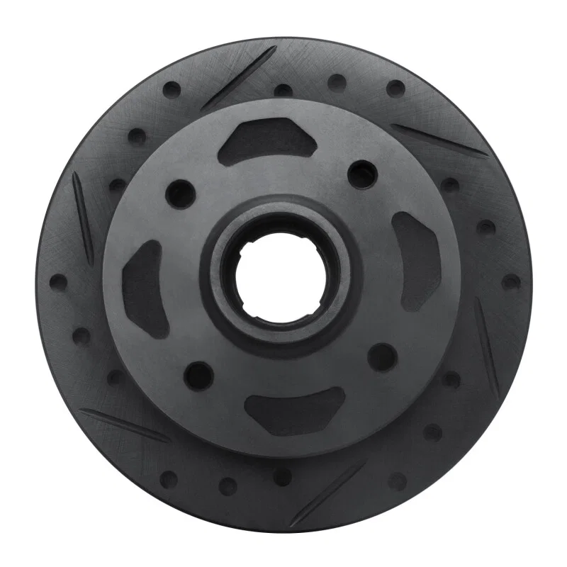 R1 Concepts 633-80006L, R1 84-85 Mazda RX-7 Front Left Drilled & Slotted Black Brake Rotor