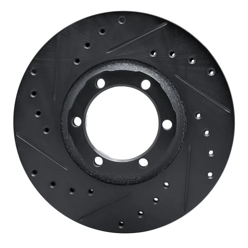 R1 Concepts 633-72049L, R1 86-96 Dodge Ram 50 Front Left Drilled & Slotted Black Brake Rotor
