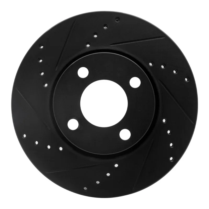 R1 Concepts 633-73010L, R1 90-98 Audi Cabriolet Front Left Drilled & Slotted Black Brake Rotor