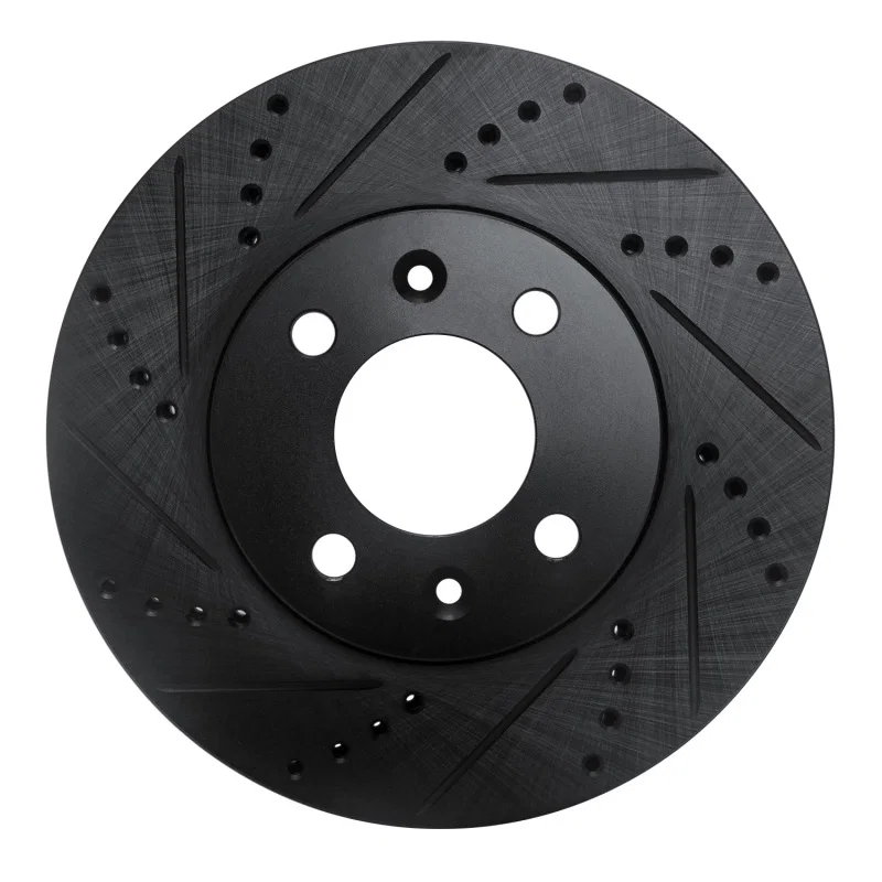 R1 Concepts 633-65007L, R1 88-98 Saab 9000 Front Left Drilled & Slotted Black Brake Rotor