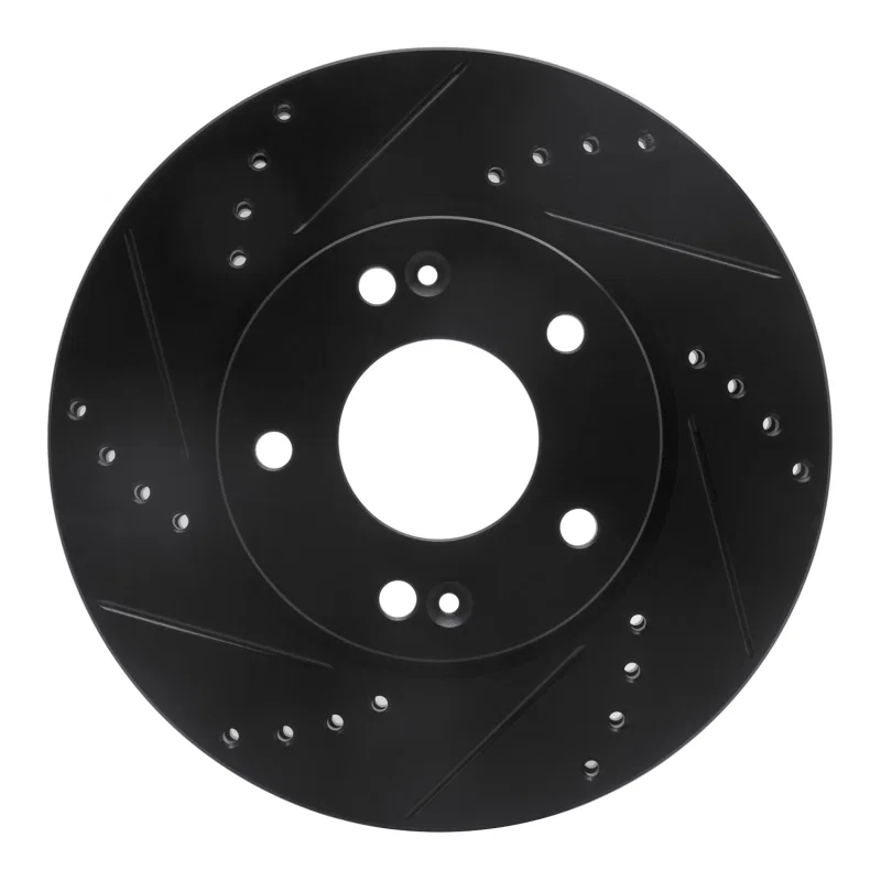 R1 Concepts 633-03038L, R1 2011-2025 Hyundai Elantra Coupe Front Left Drilled & Slotted Black Brake Rotor