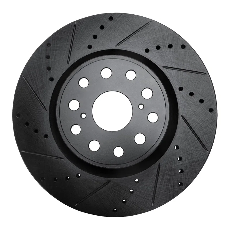 R1 Concepts 633-75017L, R1 07-23 Lexus LS460 Front Left Drilled & Slotted Black Brake Rotor