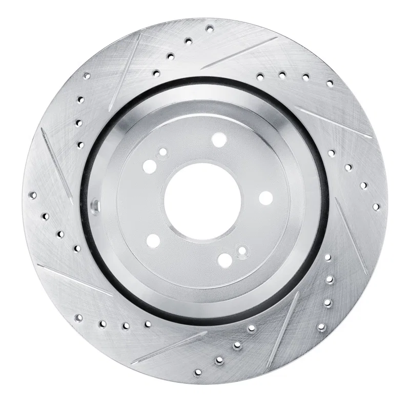 R1 Concepts 631-10002L, R1 2017-2019 Genesis G90 Rear Left Drilled & Slotted Silver Brake Rotor
