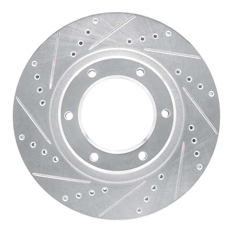 R1 Concepts 631-76110L, R1 90-92 Toyota Land Cruiser Front Left Drilled & Slotted Silver Brake Rotor