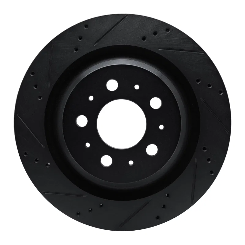 R1 Concepts 633-26003L, R1 2017-2025 Tesla Model 3 Rear Left Drilled & Slotted Black Brake Rotor