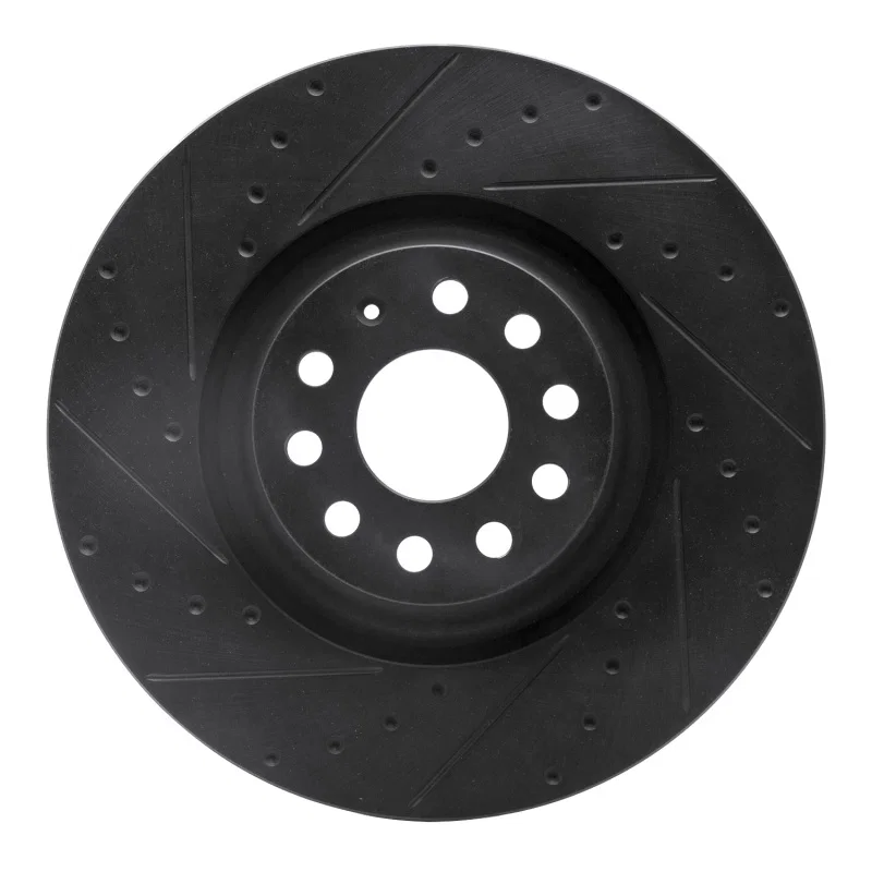 R1 Concepts 633-74034L, R1 2022+ Volkswagen GTI Mk 8 Front Left Drilled & Slotted Black Brake Rotor