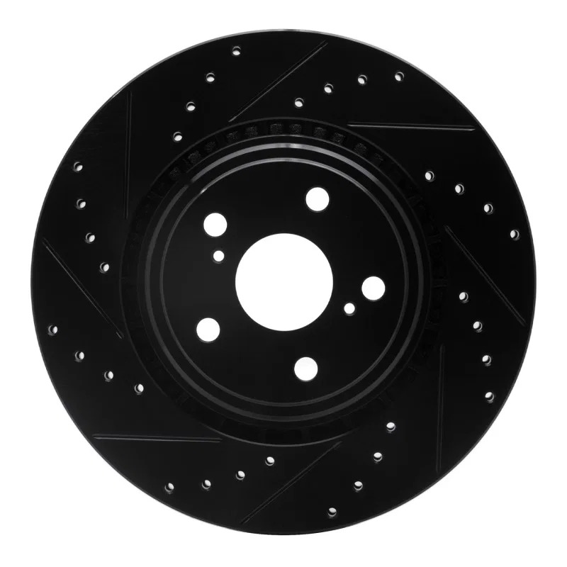R1 Concepts 633-76138L, R1 08-21 Lexus NX200T Front Left Drilled & Slotted Black Brake Rotor