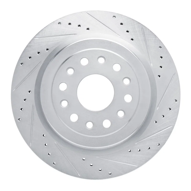 R1 Concepts 631-40121R, R1 19-25 Ram 1500 Rear Right Drilled & Slotted Silver Brake Rotor