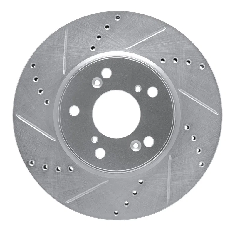 R1 Concepts 631-59037L, R1 13-25 Honda Civic Hatchback Front Left Drilled & Slotted Silver Brake Rotor