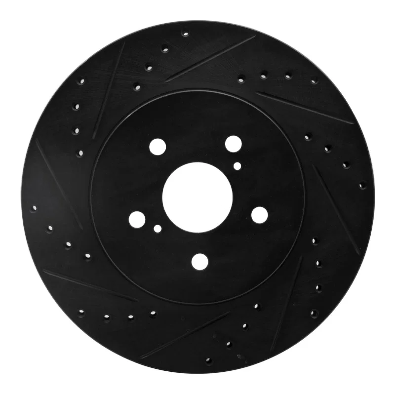 R1 Concepts 633-76129L, R1 04-09 Lexus RX350 Front Left Drilled & Slotted Black Brake Rotor