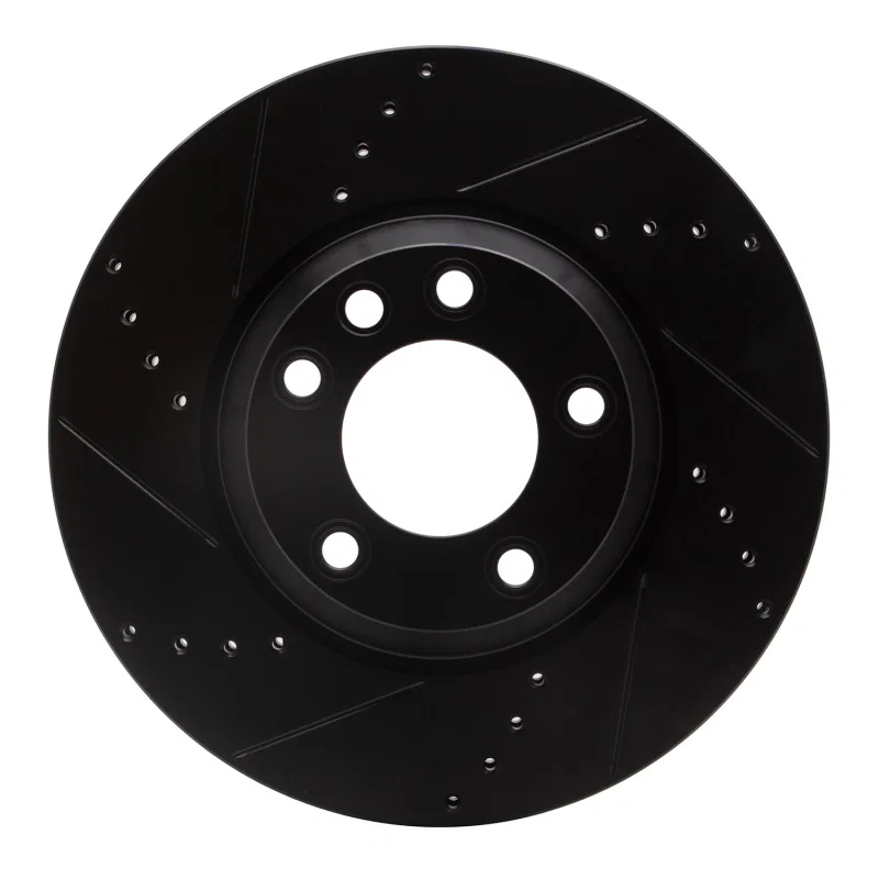 R1 Concepts 633-74052D, R1 03-15 Audi Q7 Right Front Drilled & Slotted Black Brake Rotor