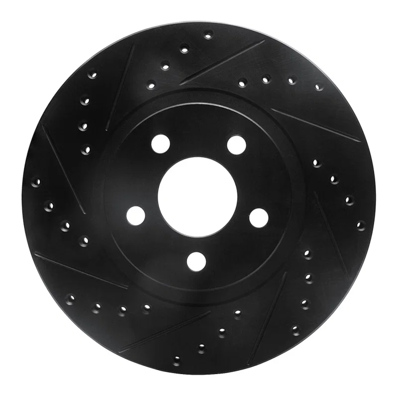 R1 Concepts 633-39012L, R1 01-10 Chrysler PT Cruiser Front Left Drilled & Slotted Black Brake Rotor