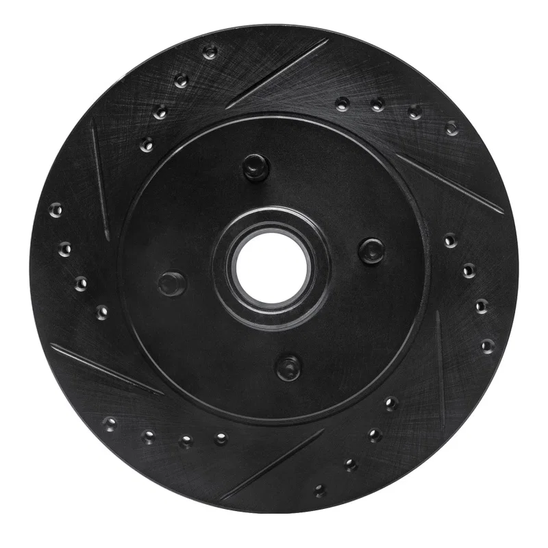 R1 Concepts 633-54026L, R1 87-93 Ford Mustang Front Left Drilled & Slotted Black Brake Rotor