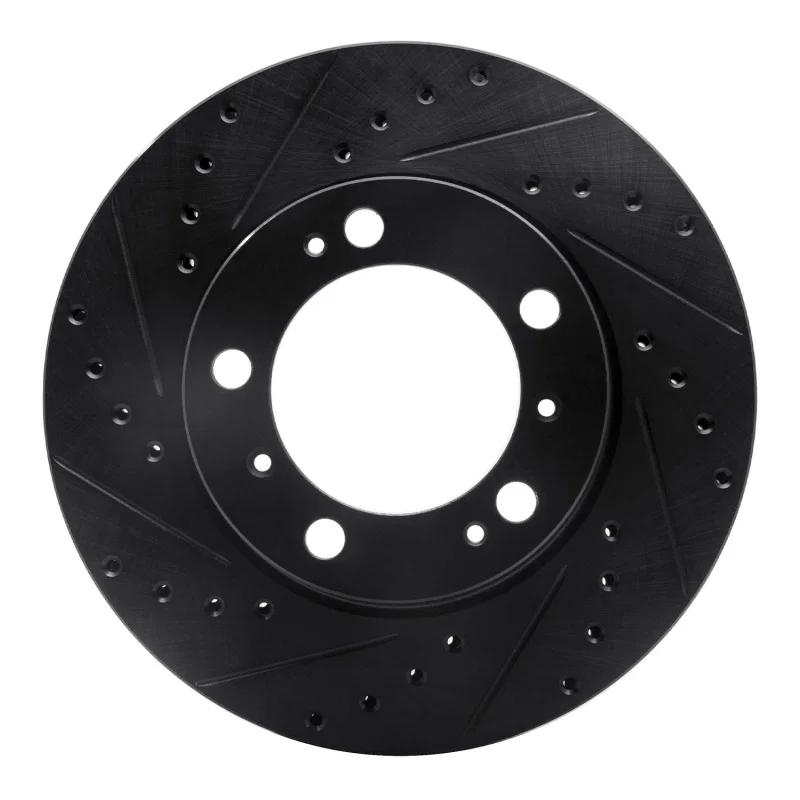 R1 Concepts 633-02028L, R1 97-04 Porsche Boxster Front Left Drilled & Slotted Black Brake Rotor