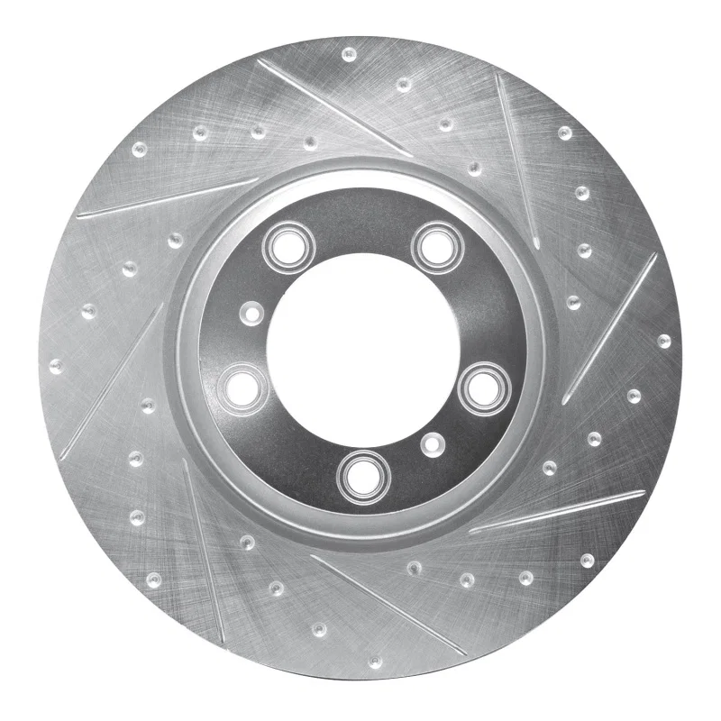 R1 Concepts 631-02121D, R1 17-23 Porsche Panamera Right Front Drilled & Slotted Silver Brake Rotor