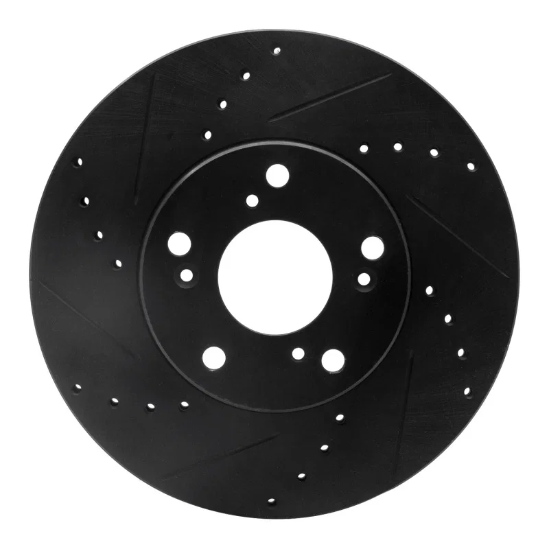 R1 Concepts 633-59042L, R1 06-15 Honda Civic Front Left Drilled & Slotted Black Brake Rotor