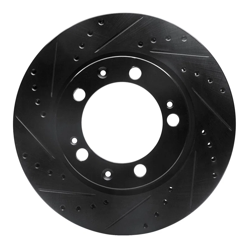 R1 Concepts 633-02009D, R1 86-91 Porsche 928 Right Front Drilled & Slotted Black Brake Rotor