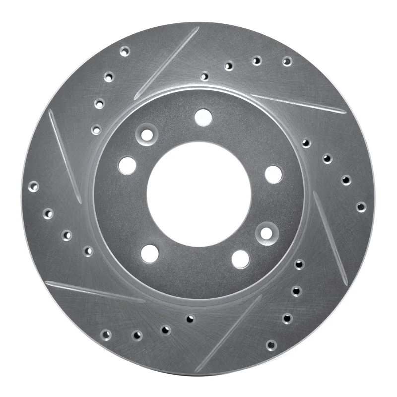 R1 Concepts 631-80013L, R1 86-91 Mazda RX-7 Front Left Drilled & Slotted Silver Brake Rotor