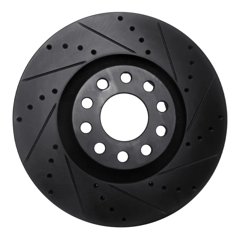 R1 Concepts 633-73019R, R1 00-03 Audi A8 Front Right Drilled & Slotted Black Brake Rotor