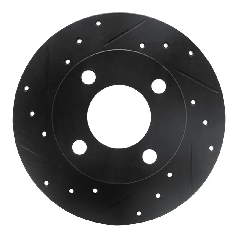 R1 Concepts 633-73012L, R1 89-91 Audi 100 Rear Left Drilled & Slotted Black Brake Rotor