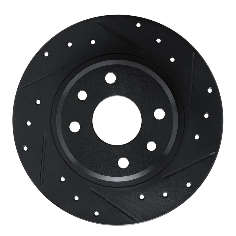 R1 Concepts 633-37003R, R1 90-93 Asuna SUNFIRE Rear Right Drilled & Slotted Black Brake Rotor