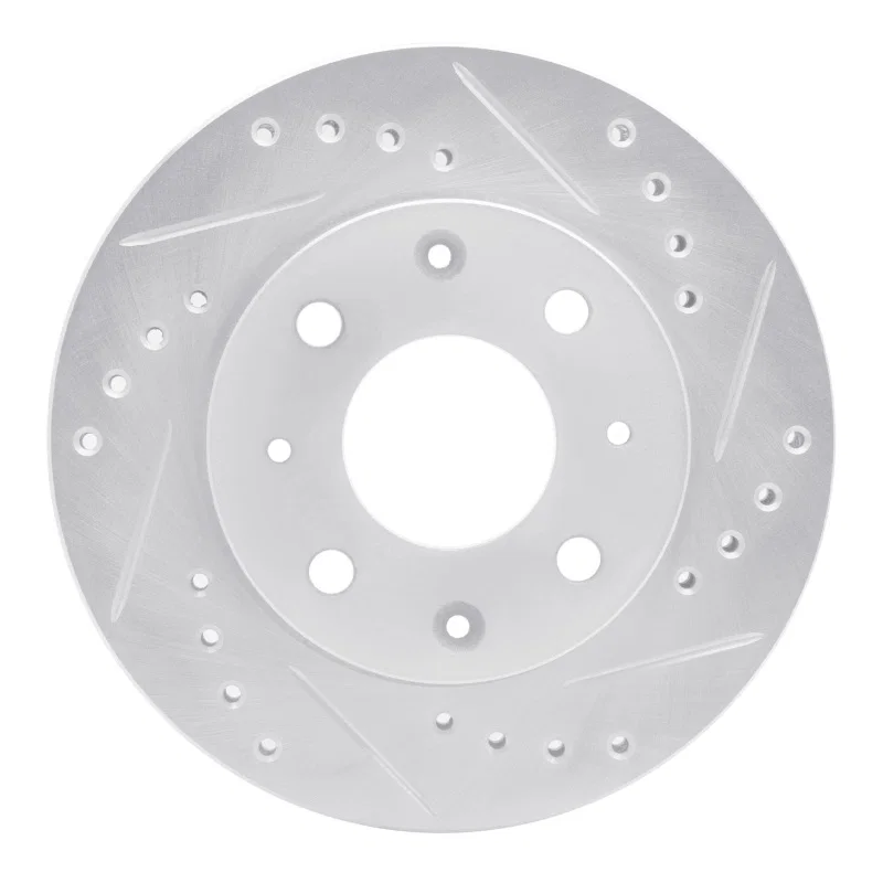 R1 Concepts 631-59004R, R1 82-83 Honda Civic Hatchback Front Right Drilled & Slotted Silver Brake Rotor